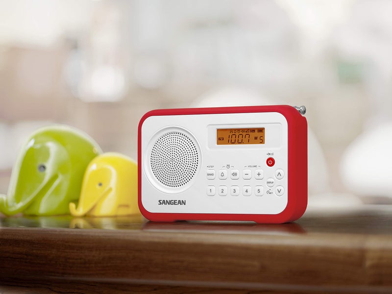 SANGEAN راديو رقمي محمول Sangean PR-D18RD AM/FM مع واقي (أبيض/أحمر) - Image 2